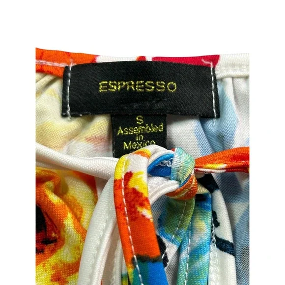 Espresso Blouse Womens Size S White with Multicolor Floral S/S Top - Picture 4 of 10